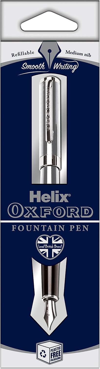 Oxford Helix Oxford stainless steel fountain pen with a sleek design, showcasing the pen's polished finish and elegant nib.