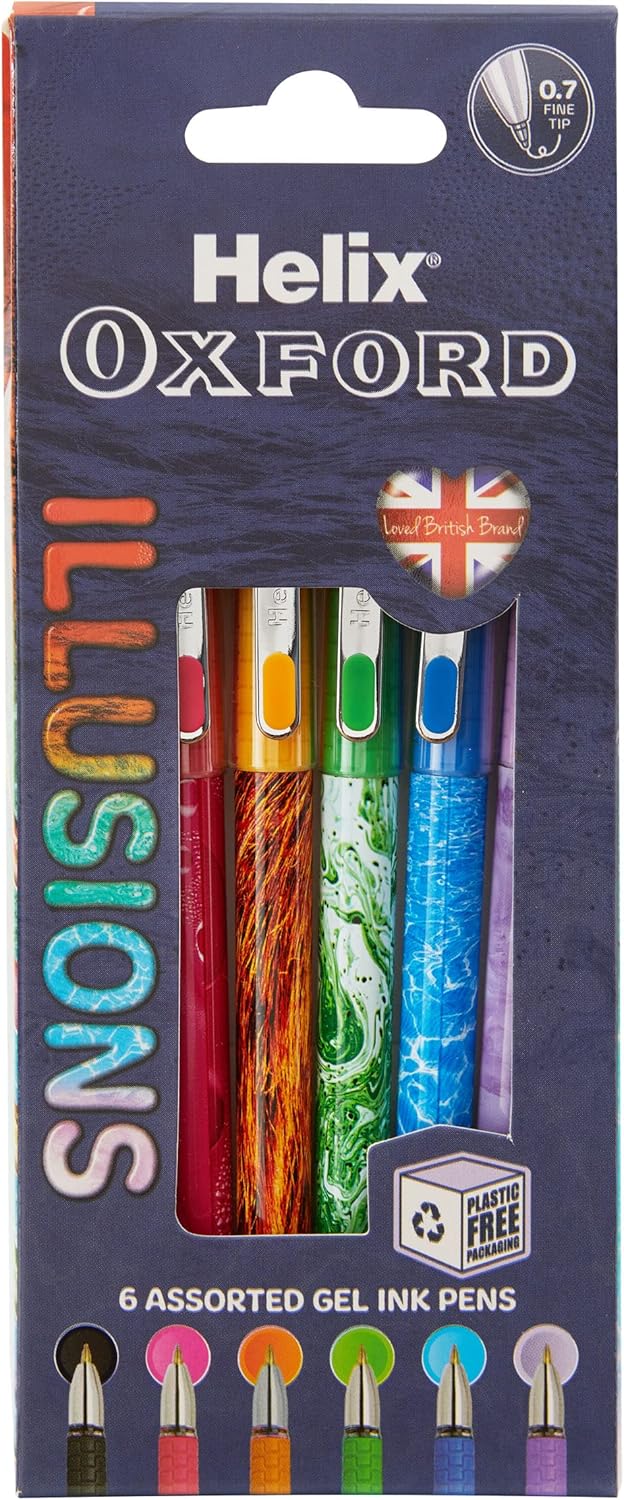 Set of six Oxford Illusions Ink Pens featuring sleek black ink pens with silver accents, ideal for writing and drawing.