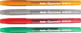 Set of four Oxford metallic pens featuring shiny, colorful ink barrels and silver accents for writing and drawing.