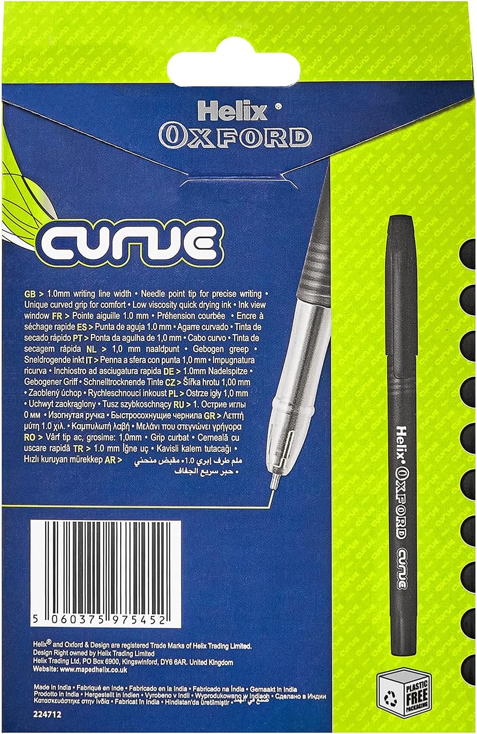 Set of 10 black Oxford Writing Curve pens, featuring sleek design and smooth ink flow for writing and drawing.