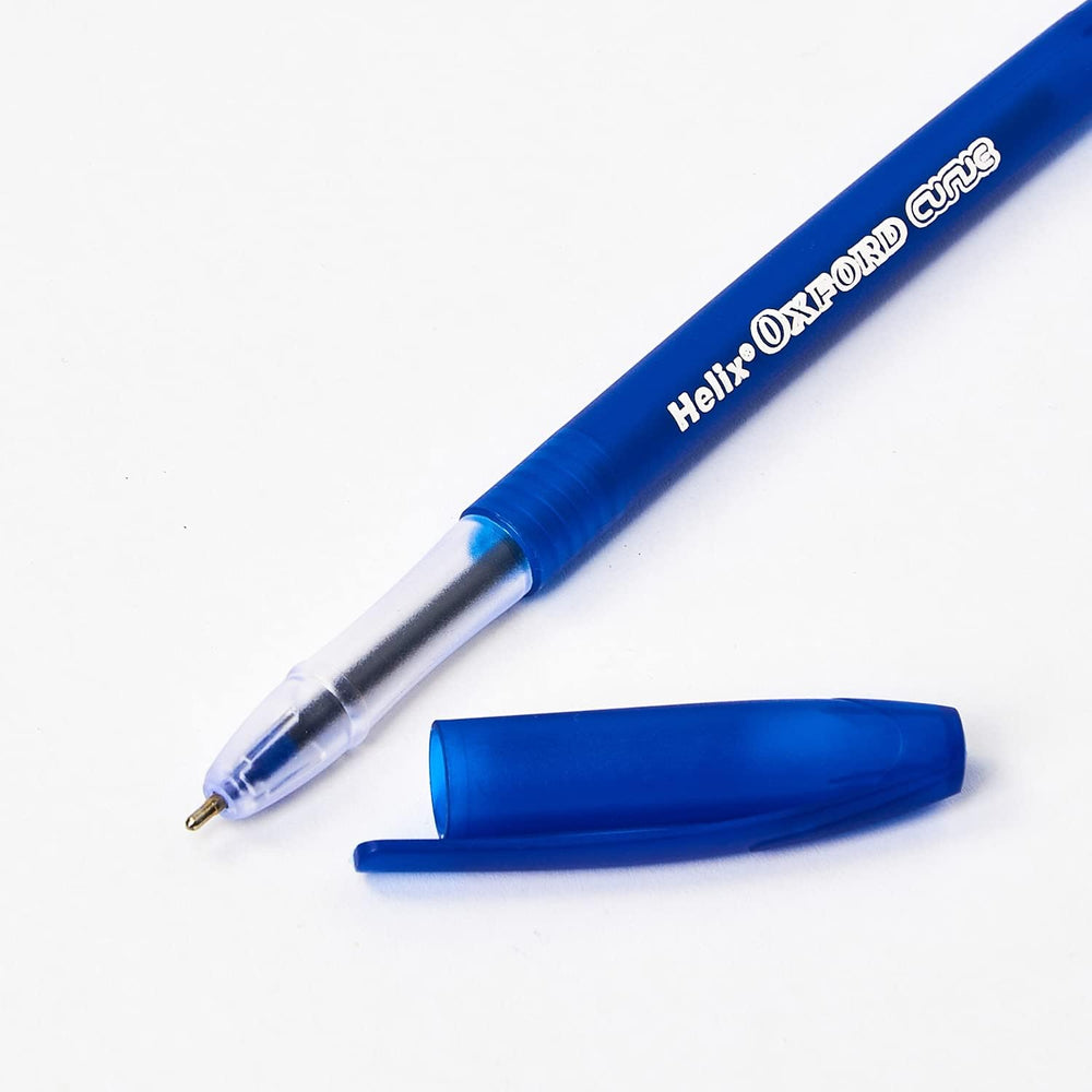 Set of 10 Oxford Writing Curve Blue Pens, featuring sleek design and smooth writing ink, ideal for everyday writing needs.