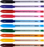 Set of 10 Oxford Writing Trigrip pens in assorted colors, featuring ergonomic grip and smooth ink flow for writing comfort.