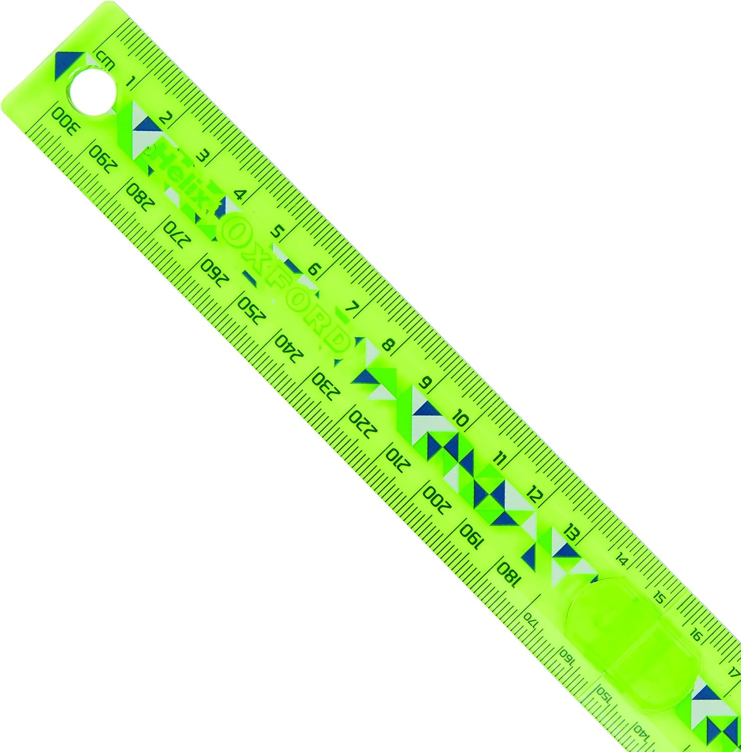 Green Oxford Geo Folding Rule ruler with clear measurement markings, designed for precise measuring and drawing.