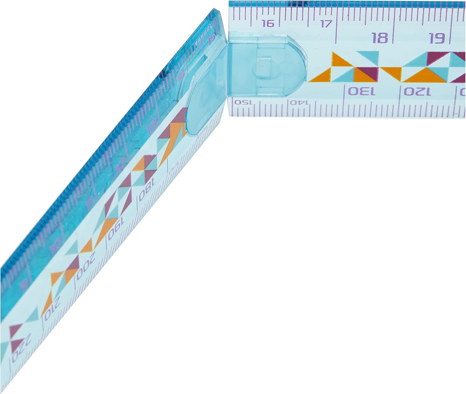 Orange Oxford Geo Folding Ruler showing measurement markings and foldable design on a white background.