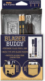 Oxford Buddy Essential Stationery Set with clear pencil case, compact size fits in school blazer pocket, includes pens, pencils, and accessories.
