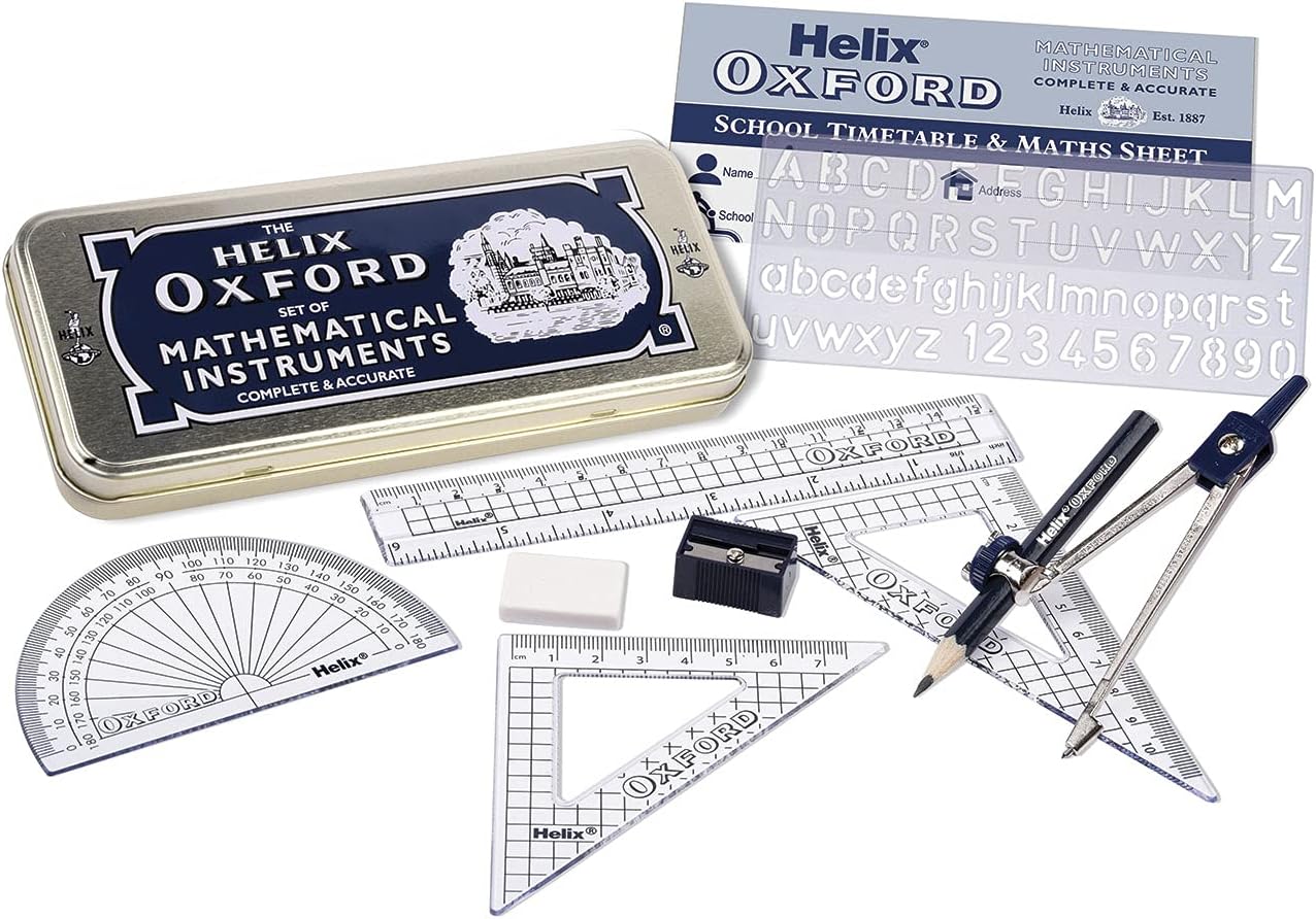 Oxford Helix Oxford Complete Back to School Stationery Set with pens, pencils, ruler, and notebooks arranged on a desk.