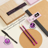 Pink Helix Oxford Eco Student Set featuring stationery items including pens, pencils, and notebooks arranged for study.