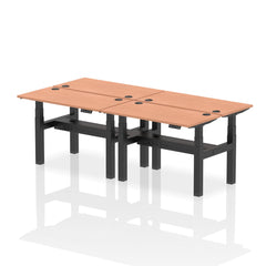 Dynamic Air Back-to-Back W1200 x D600mm Height Adjustable Sit Stand 4 Person Bench Desk With Cable Ports Beech Finish Black Frame - HA01566 DD