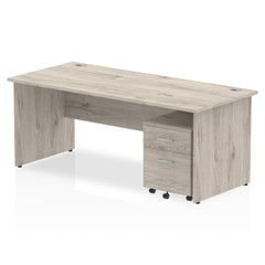 Dynamic Impulse 1800mm x 800mm Straight Desk Grey Oak Top Panel End Leg with 2 Drawer Mobile Pedestal I003216 DD