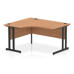 Dynamic Impulse W1400 x D1200/800 x H730mm Left Hand Crescent Desk With Cable Management Ports Cantilever Leg Oak Finsh Black Frame - MI003287 DD