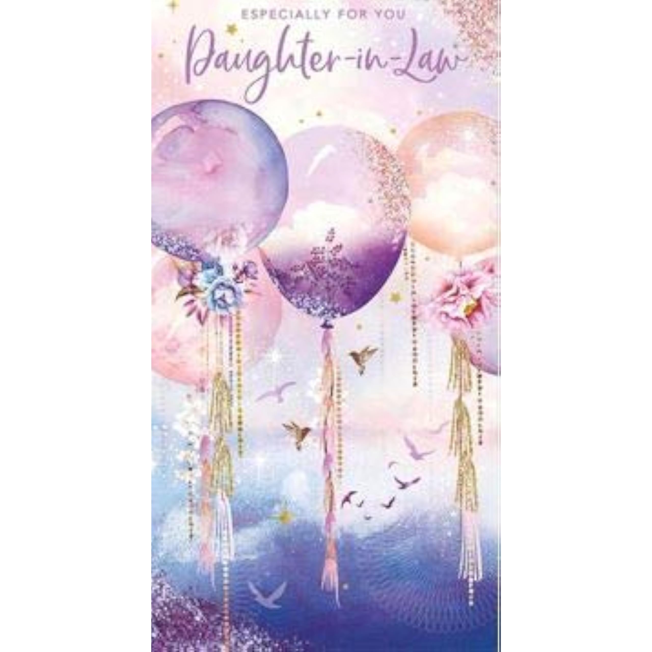 Daughter in Law Floral Balloons Flitter Finish Birthday Card