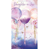 Daughter in Law Floral Balloons Flitter Finish Birthday Card
