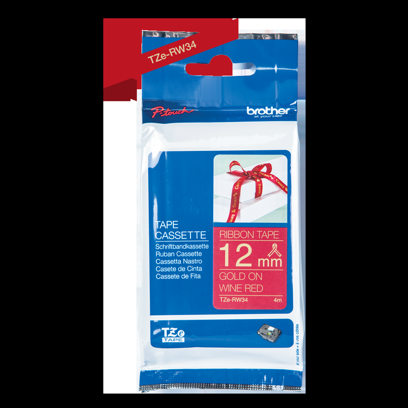 Brother Gold On Wine Red Label Tape 12mm x 4m - TZERW34