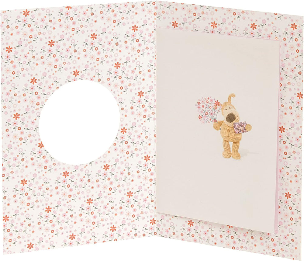 Boofle Birthday Card For Daughter In Law With Envelope - Cute Design Present And Flowers, 137mm x 210mm