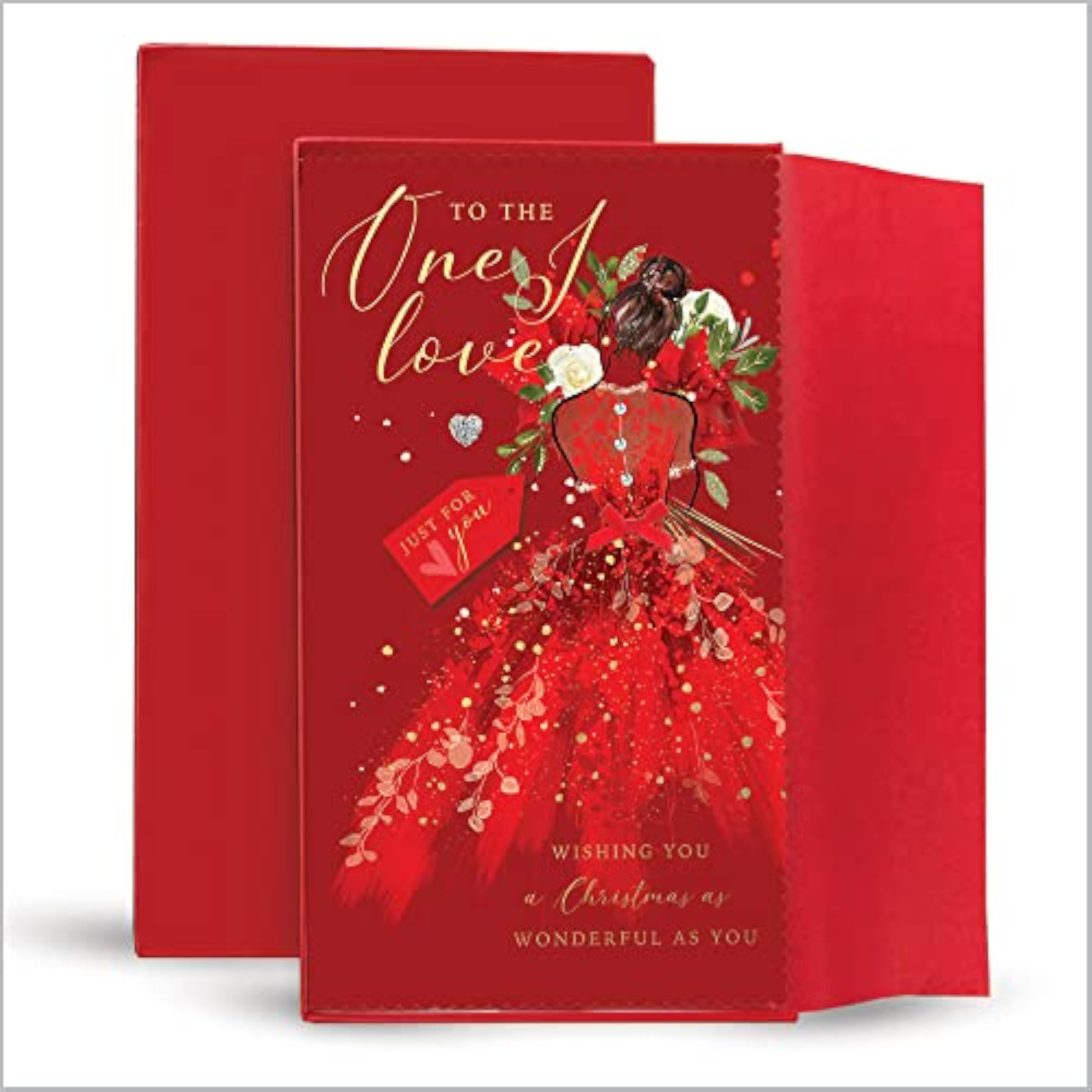 Festive Figure Holding Christmas Greeting Card with Seasonal Design and Warm Wishes