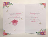 Paper Rose Granddaughter 16th birthday greeting card with balloons, flowers, butterflies, and foil details in gift box.
