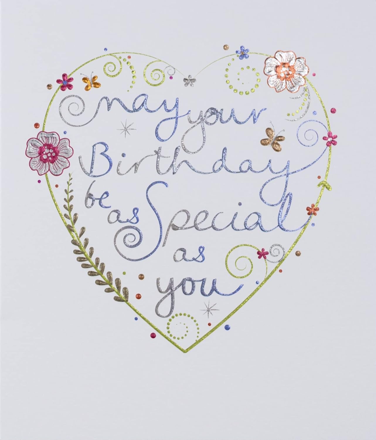 Paperlink floral heart embossed birthday greeting card with foil detailing, featuring elegant floral and heart designs.