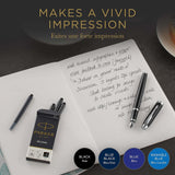 Pack of five Parker fountain pen ink refill cartridges in blue Quink ink for long-lasting writing.