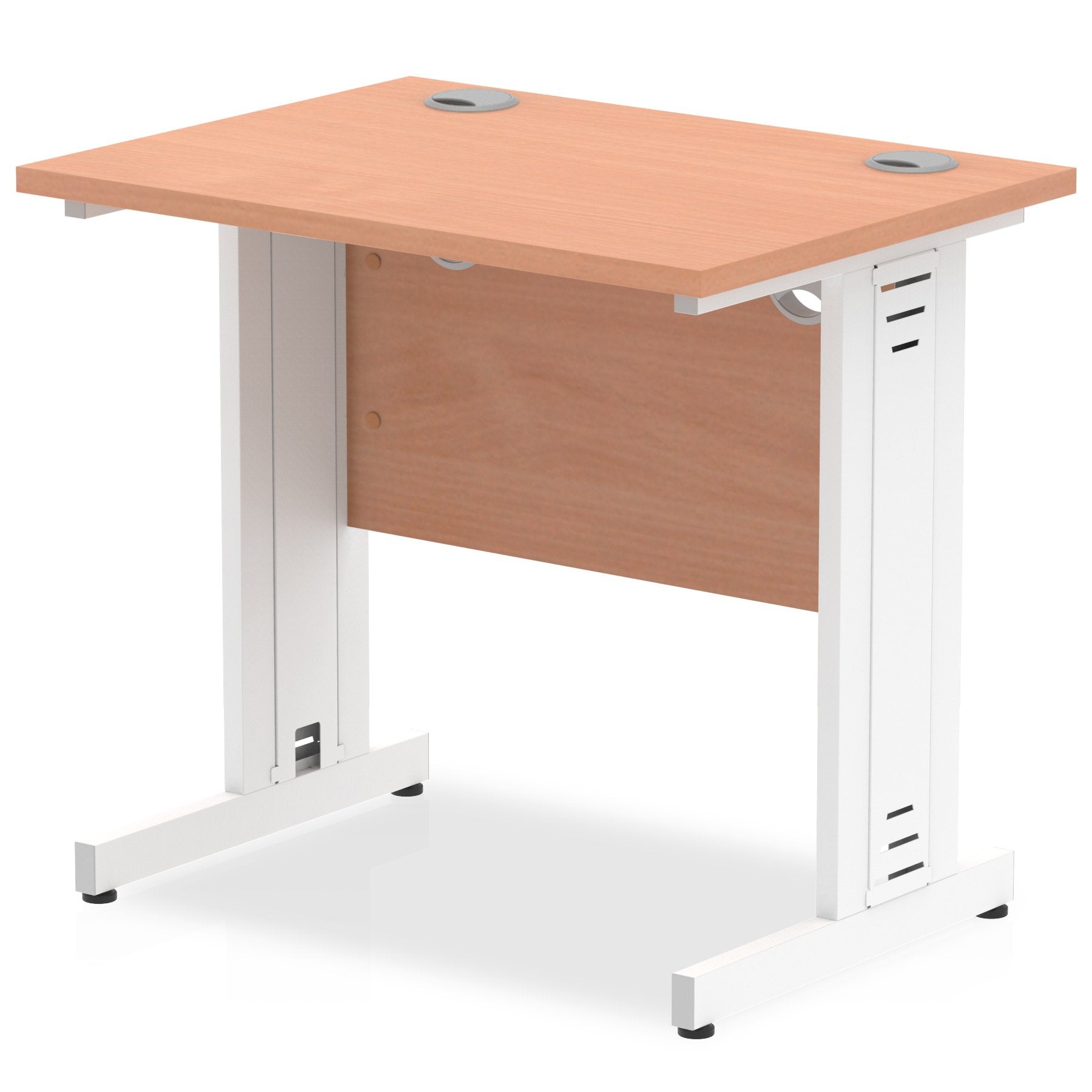 Impulse 800 x 600mm Straight Desk Beech Top White Cable Managed Leg MI002888 DD