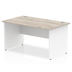 Impulse Straight Office Desk W1400 x D800 x H730mm Panel End Leg Grey Oak Finish White Frame  - TT000154 DD