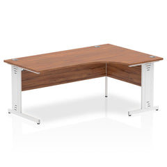 Impulse Contract Left Hand Crescent Cable Managed Leg Desk W1800 x D1200 x H730mm Walnut Finish/White Frame - I002148 DD