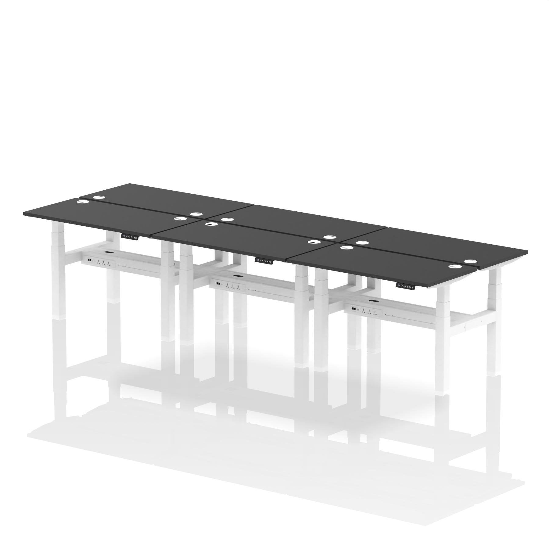 Dynamic Air Back-to-Back W1200 x D600mm Height Adjustable Sit Stand 6 Person Bench Desk With Cable Ports Black Finish White Frame - HA02842 DD