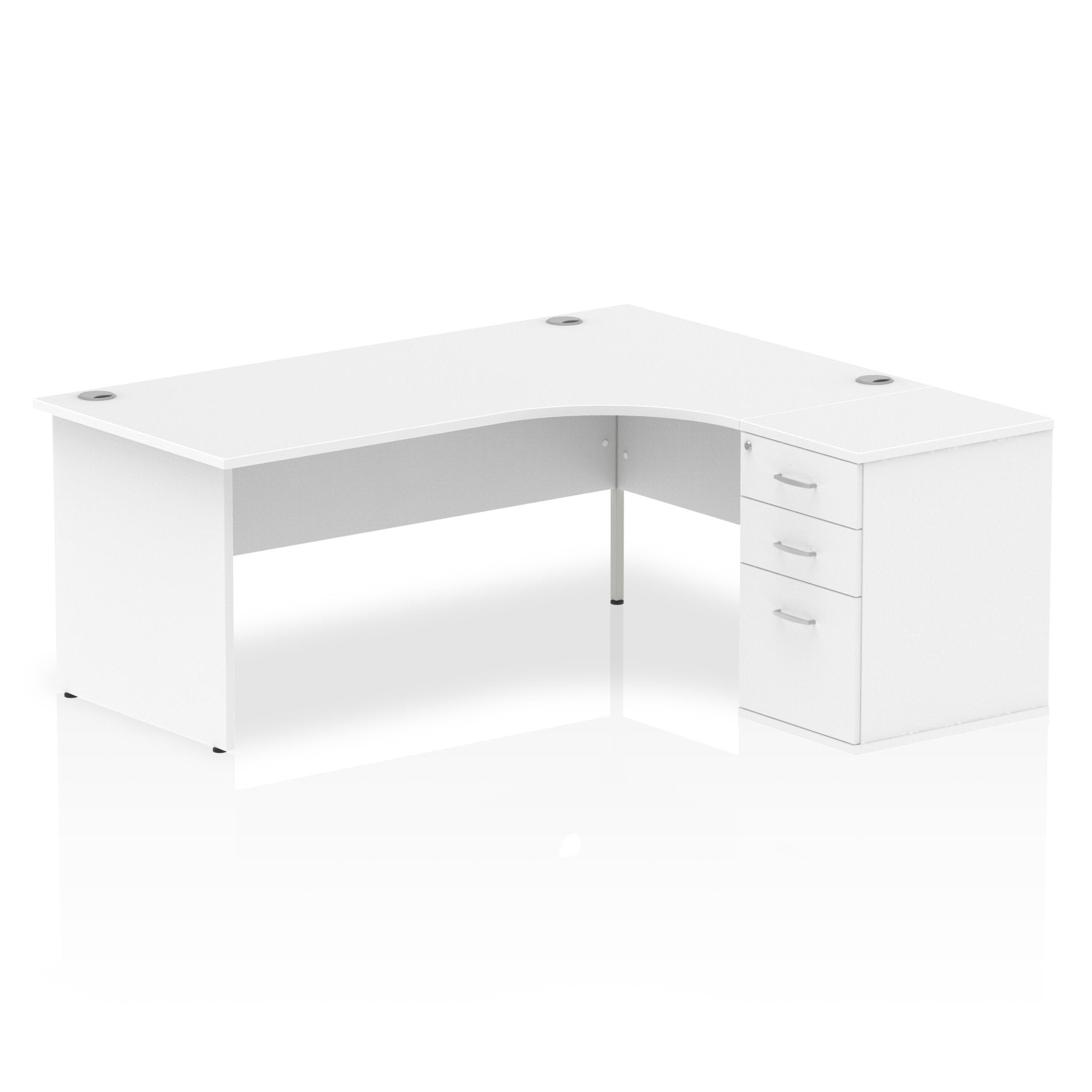 Dynamic Impulse 1800mm Right Crescent Desk White Top Panel End Leg Workstation 600mm Deep Desk High Pedestal Bundle I000602 DD
