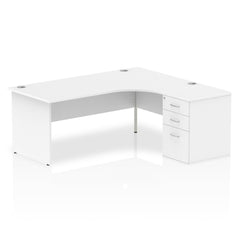 Dynamic Impulse 1800mm Right Crescent Desk White Top Panel End Leg Workstation 600mm Deep Desk High Pedestal Bundle I000602 DD