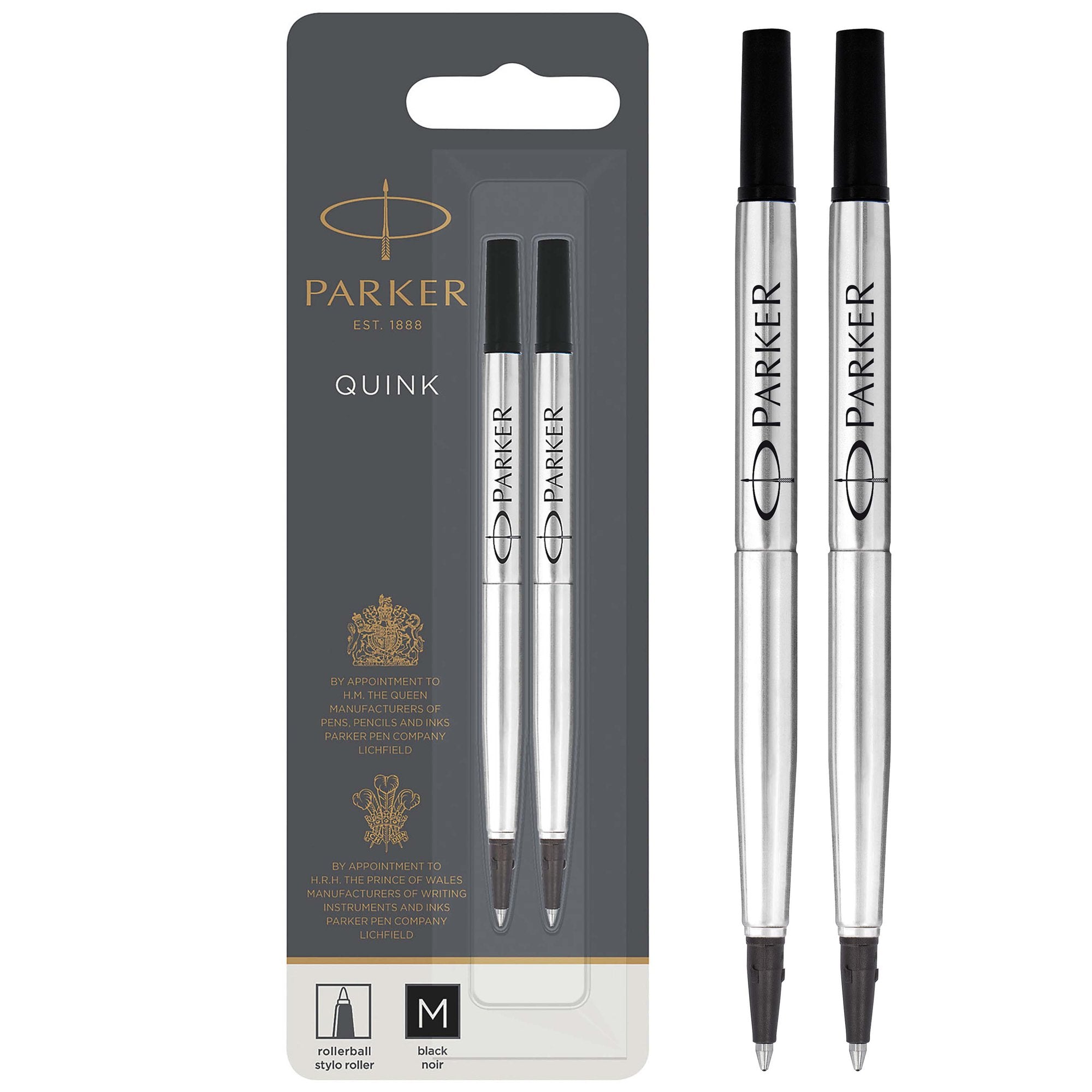 Parker Quink Rollerball Refill for Rollerball Pens Medium Black (Pack 2) - 1950325