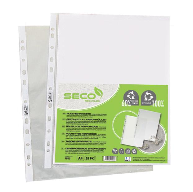 SECO ECO Biodegradable Multi Punched Pocket Polypropylene A4 50 Micron Top Opening Clear (Pack 100) - PP50