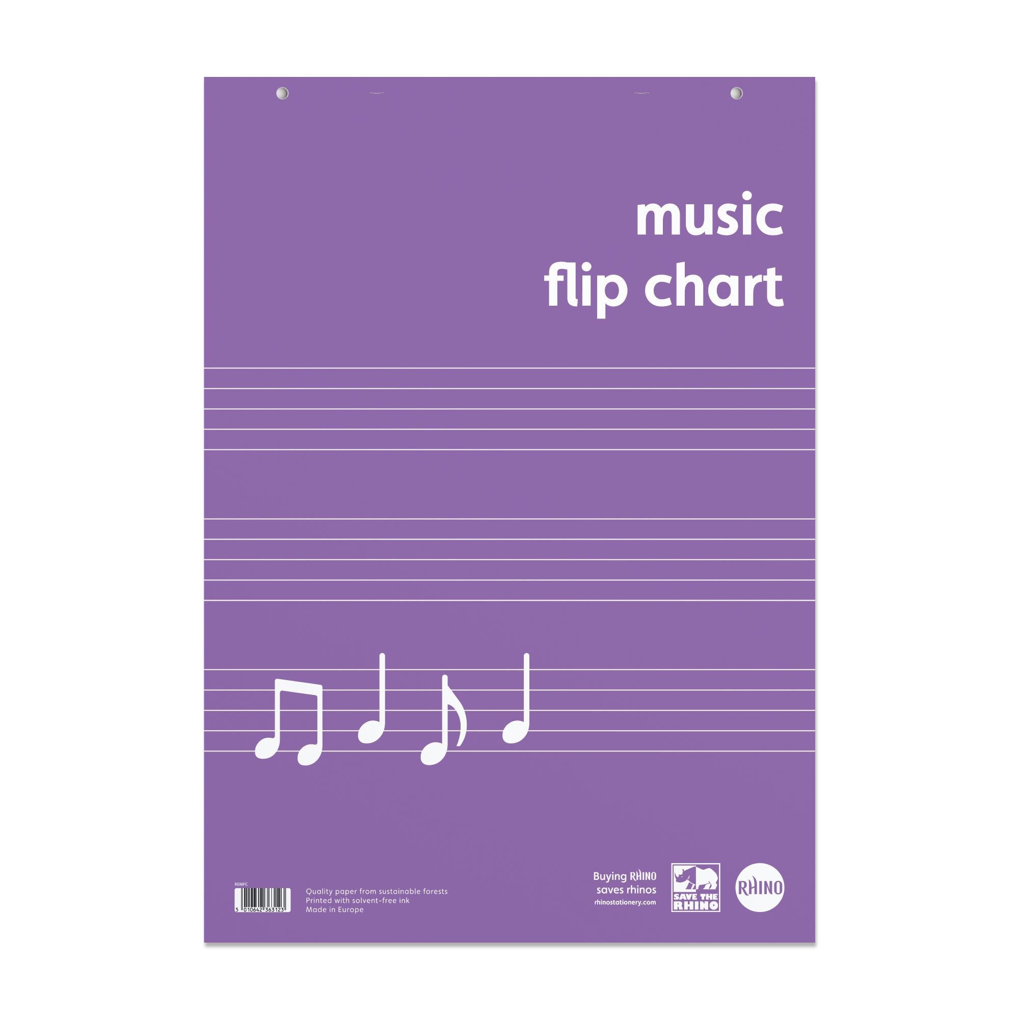 Rhino A1 Educational Music Flipchart Pad 30 Leaf 20 Music 5 Stave Ruling with Plain Reverse (Pack 5) - REMFC-0 DD