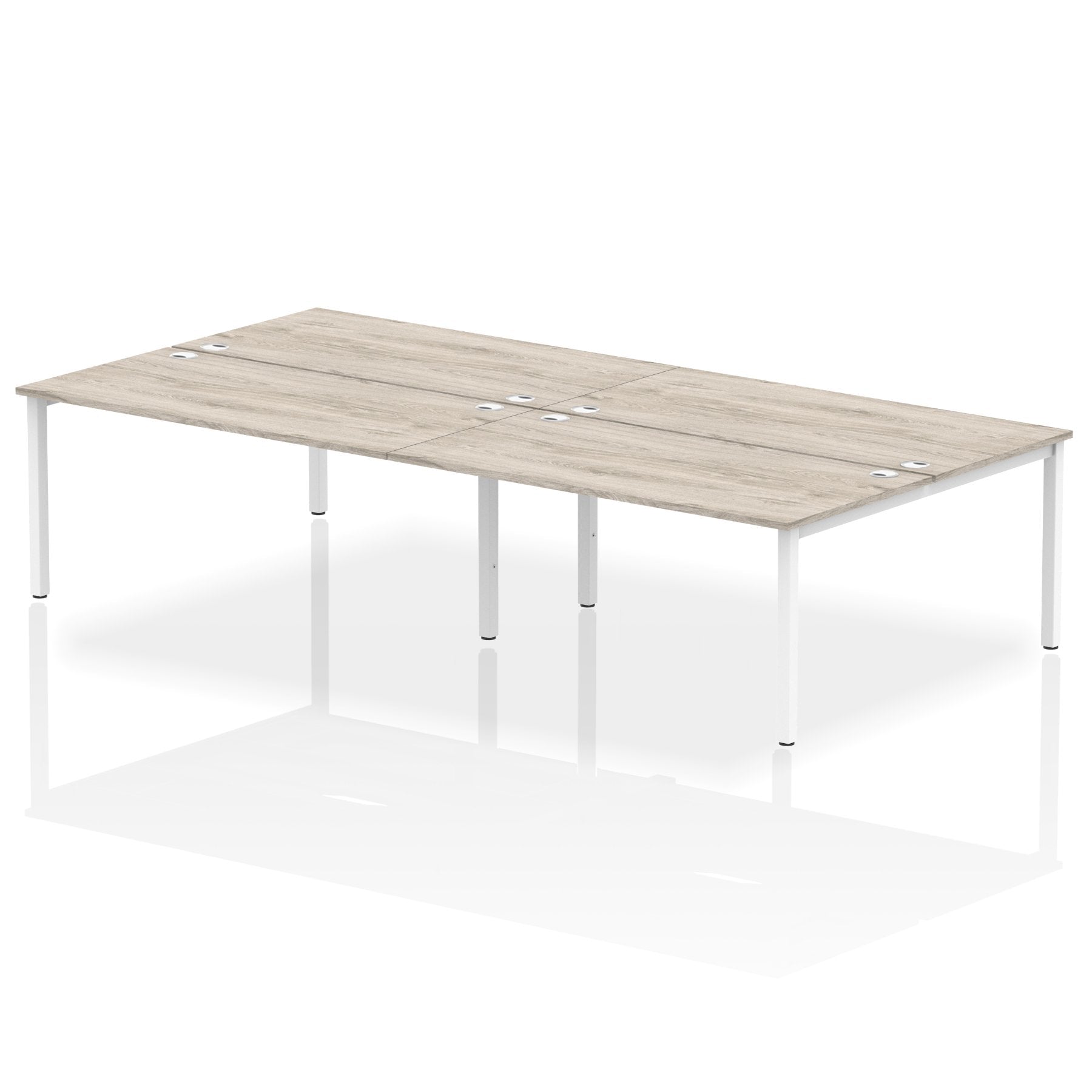 Impulse Back-to-Back 4 Person Bench Desk W1600 x D1600 x H730mm With Cable Ports Grey Oak Finish White Frame - IB00167 DD