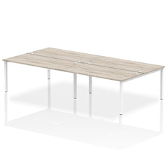 Impulse Back-to-Back 4 Person Bench Desk W1600 x D1600 x H730mm With Cable Ports Grey Oak Finish White Frame - IB00167 DD