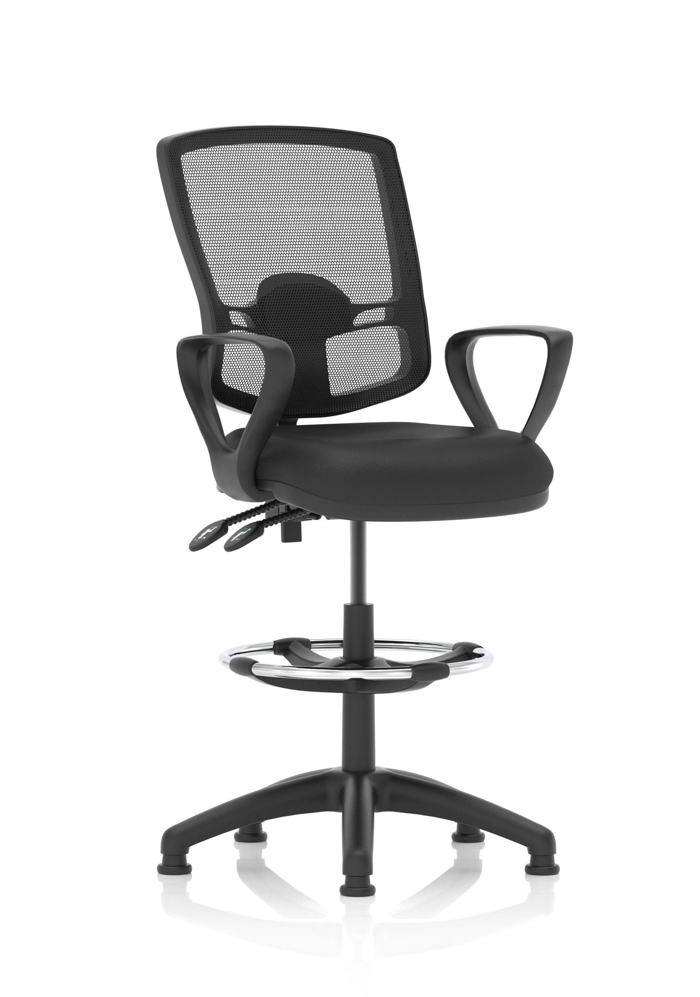 Dynamic Eclipse Plus II Deluxe Medium Mesh Back & Soft Bonded Leather Seat Task Operator Chair With Loop Arms & Hi Rise Draughtsman Kit Black - KC0433 DD