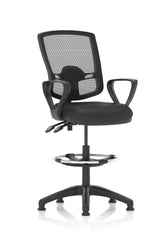 Dynamic Eclipse Plus II Deluxe Medium Mesh Back & Soft Bonded Leather Seat Task Operator Chair With Loop Arms & Hi Rise Draughtsman Kit Black - KC0433 DD