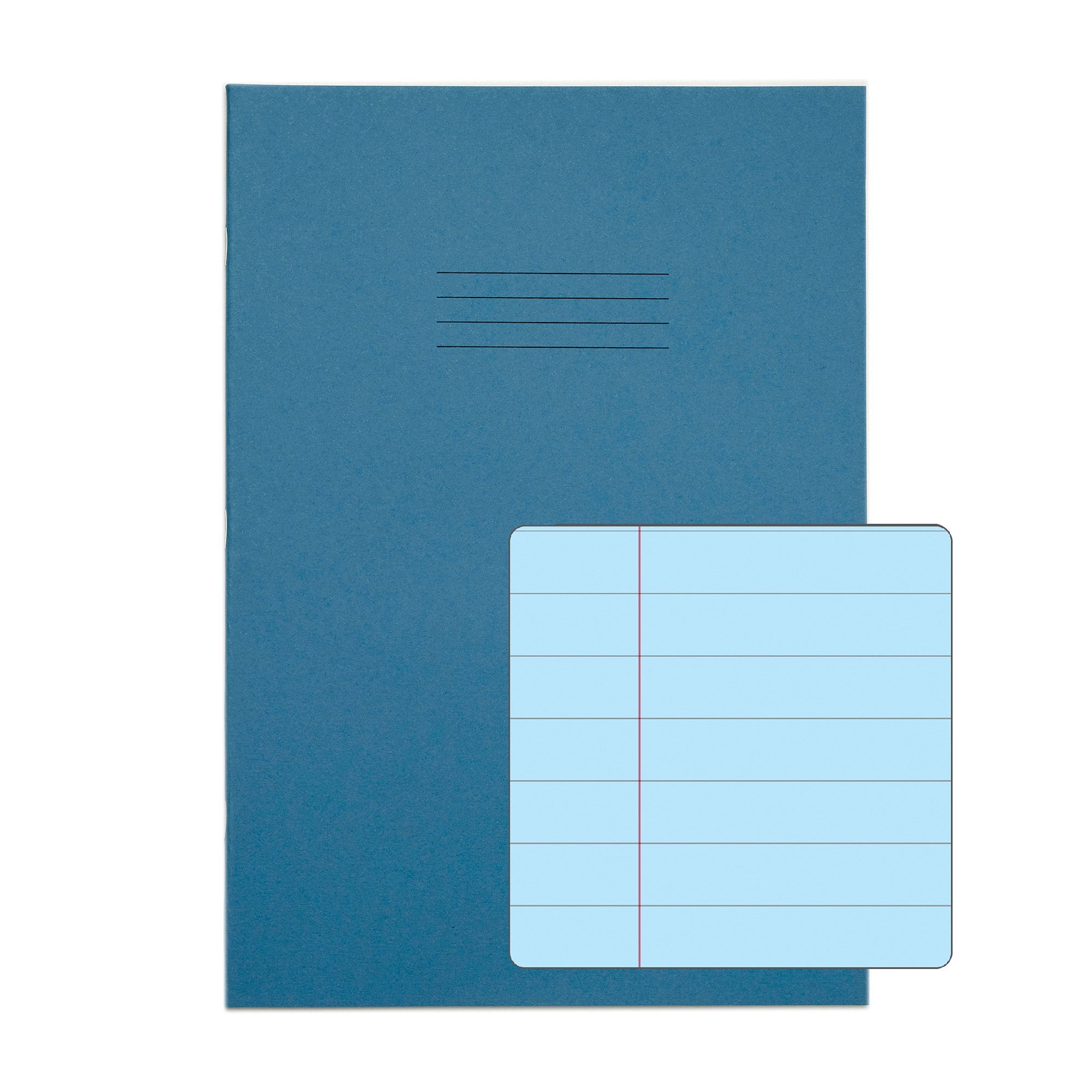 Rhino A4 Special Exercise Book 48 Page Ruled Wide 12mm Feint Lines And Margin F12M Light Blue with Tinted Blue Paper (Pack 10) - EX681111B-8 DD