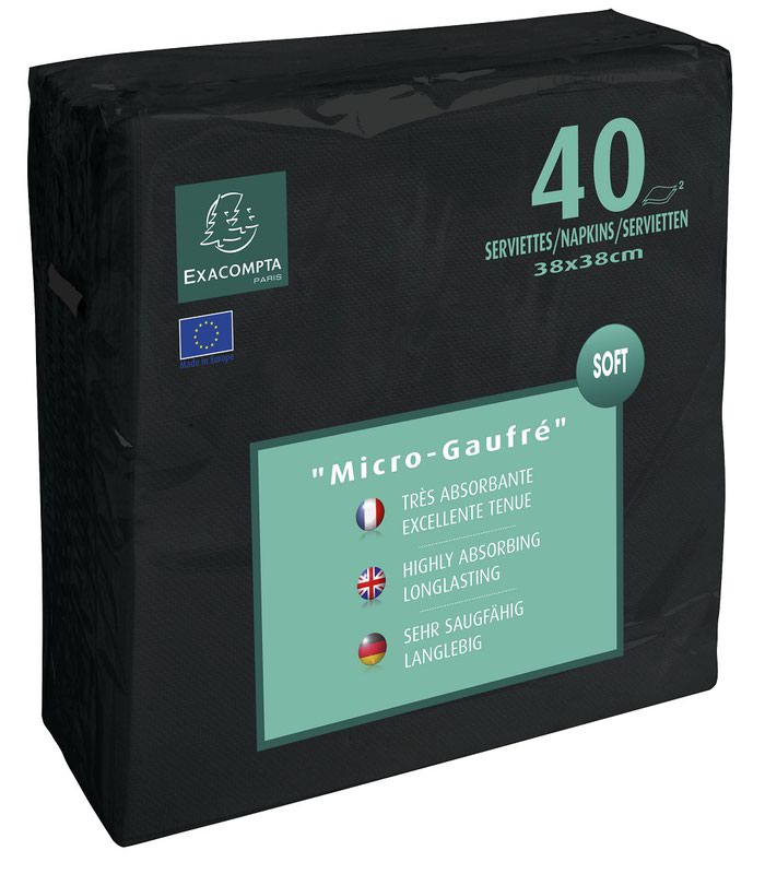 Exacompta Napkins Micro High Quality Embossed Paper Black (Pack 40) SV913821I