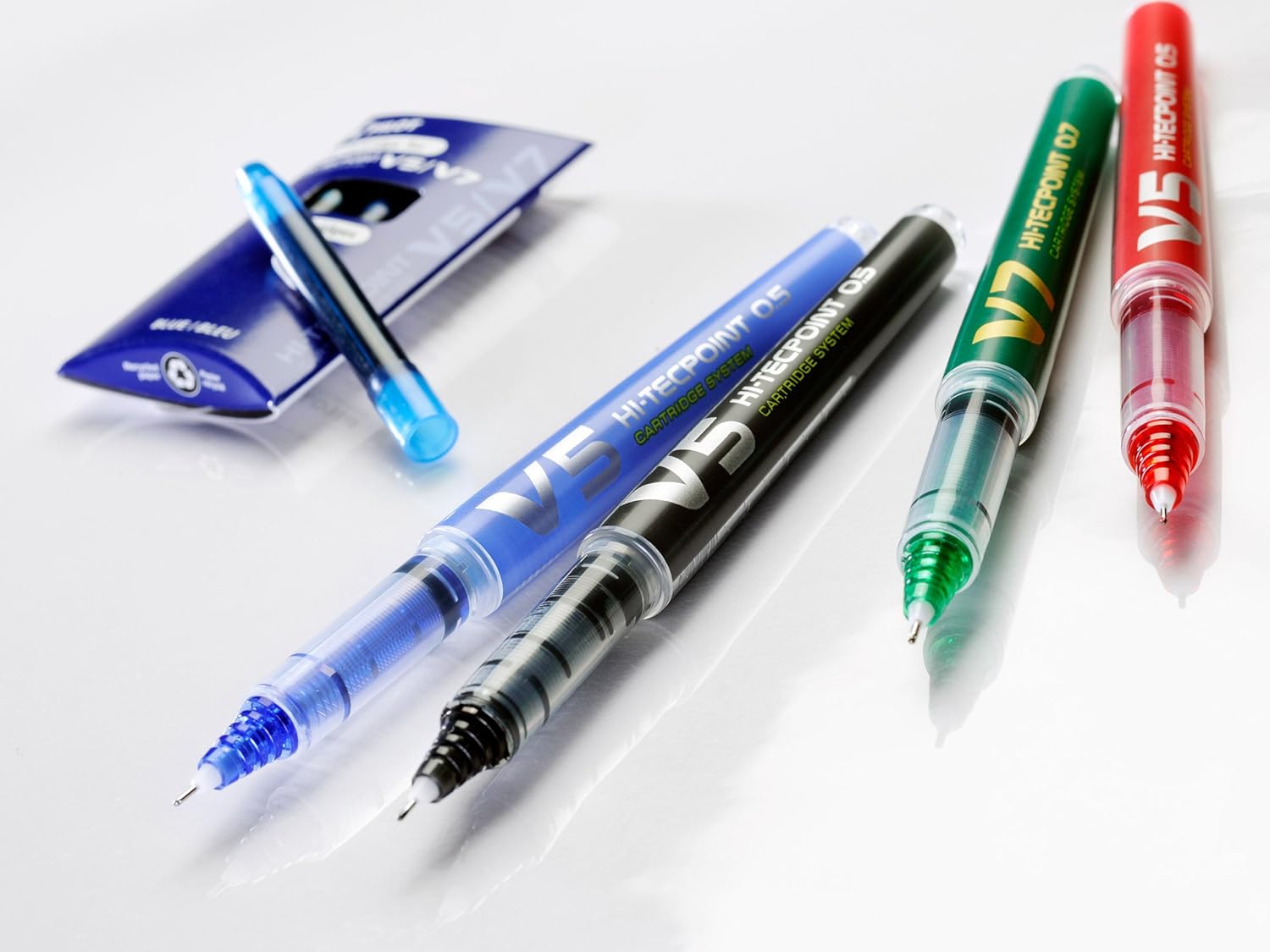 Pilot V7 Liquid Ink Rollerball pen with 0.7 mm tip in black, shown with sleek design and black ink refill.