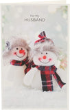 Quirky Snow Couple in Tartan Husband Christmas Card