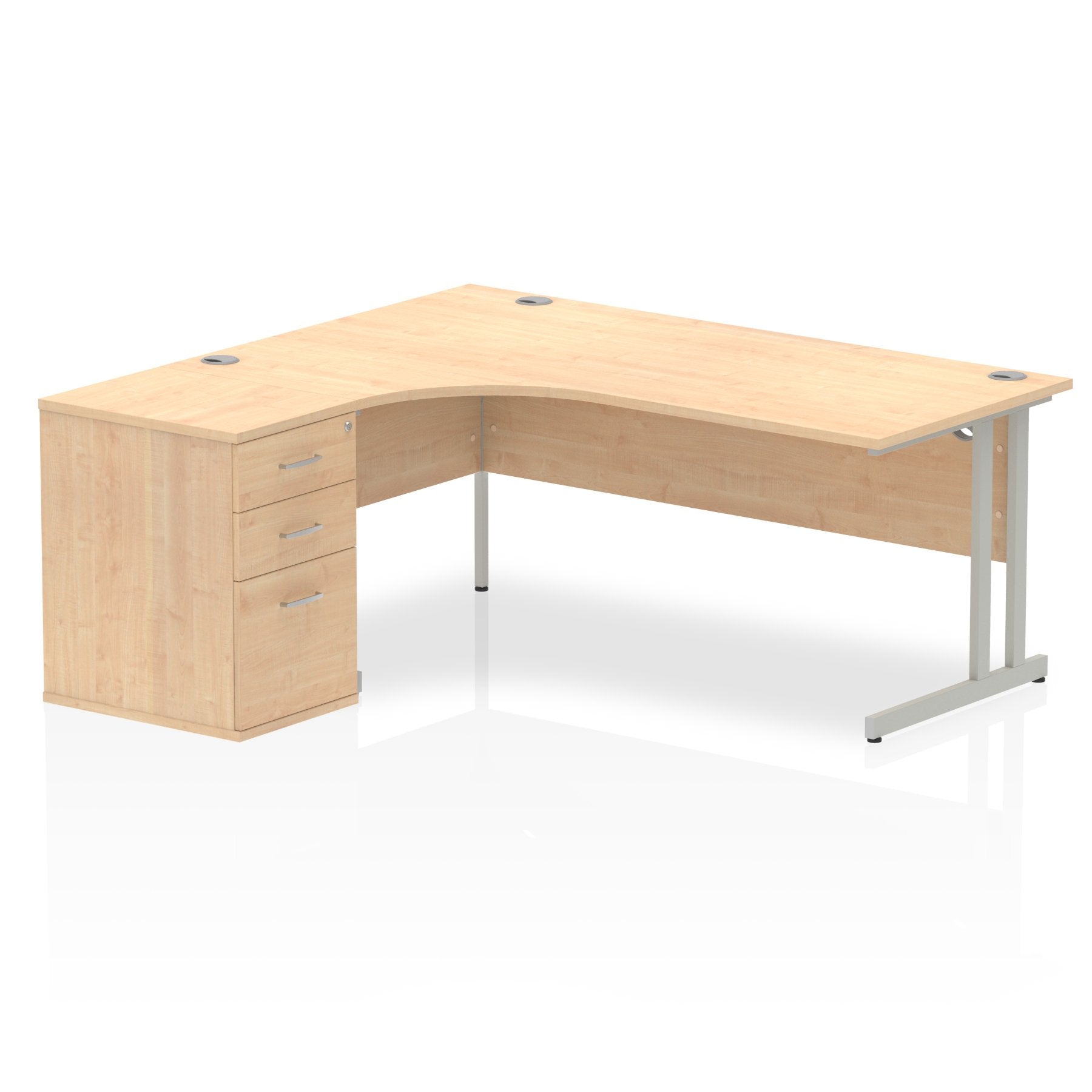 Dynamic Impulse 1800mm Left Crescent Desk Maple Top Silver Cantilever Leg Workstation 600mm Deep Desk High Pedestal Bundle I000544 DD
