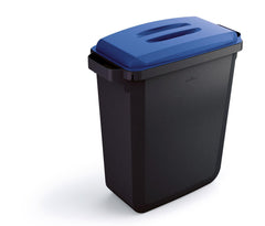 Durable DURABIN ECO 80% Recycled Plastic Waste Recycling Bin 60 Litre Rectangular Black with Blue Lid - VEH2023024 DD