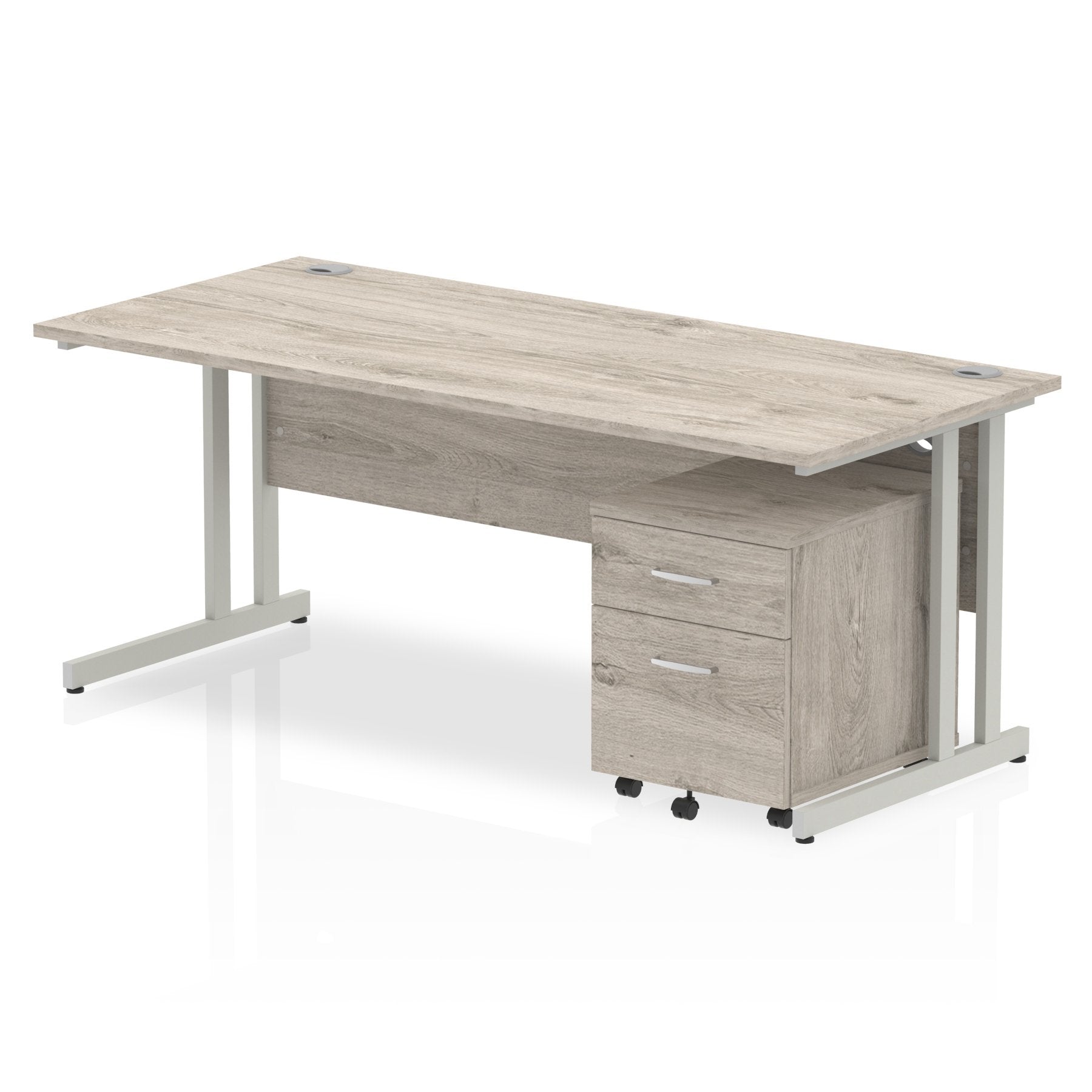 Dynamic Impulse 1800mm x 800mm Straight Desk Grey Oak Top Silver Cantilever Leg with 2 Drawer Mobile Pedestal I003214 DD