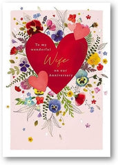 Wife Large Anniversary Card - Love Heart and Flowers Embossed with Foil Details - Eco-Friendly and Recyclable - by Paper House