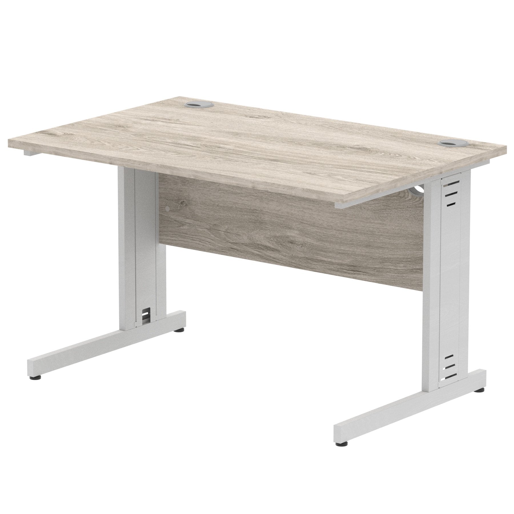 Impulse 1200 x 800mm Straight Desk Grey Oak Top Silver Cable Managed Leg I003098 DD