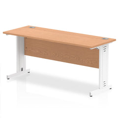 Impulse 1600 x 600mm Straight Desk Oak Top White Cable Managed Leg MI002735 DD