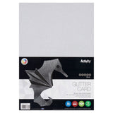 Premier A4 250gsm silver glitter card sheets for arts and crafts, showcasing shiny, textured silver glitter paper.