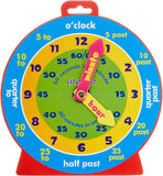 Premier Clever Kidz 23cm magnetic clock, colorful educational office supply with movable hour and minute hands for teaching time.
