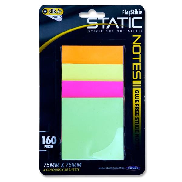 Premier Stik ie Card static notes, 4 x 40 sheets, 75x75mm sticky notes for organization and reminders.