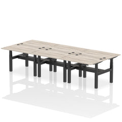 Dynamic Air Back-to-Back W1200 x D800mm Height Adjustable Sit Stand 6 Person Bench Desk With Cable Ports Grey Oak Finish Black Frame - HA01794 DD