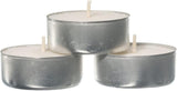 Set of 50 white unscented tealight candles by Price's Candle, small cylindrical candles for lighting and decoration.